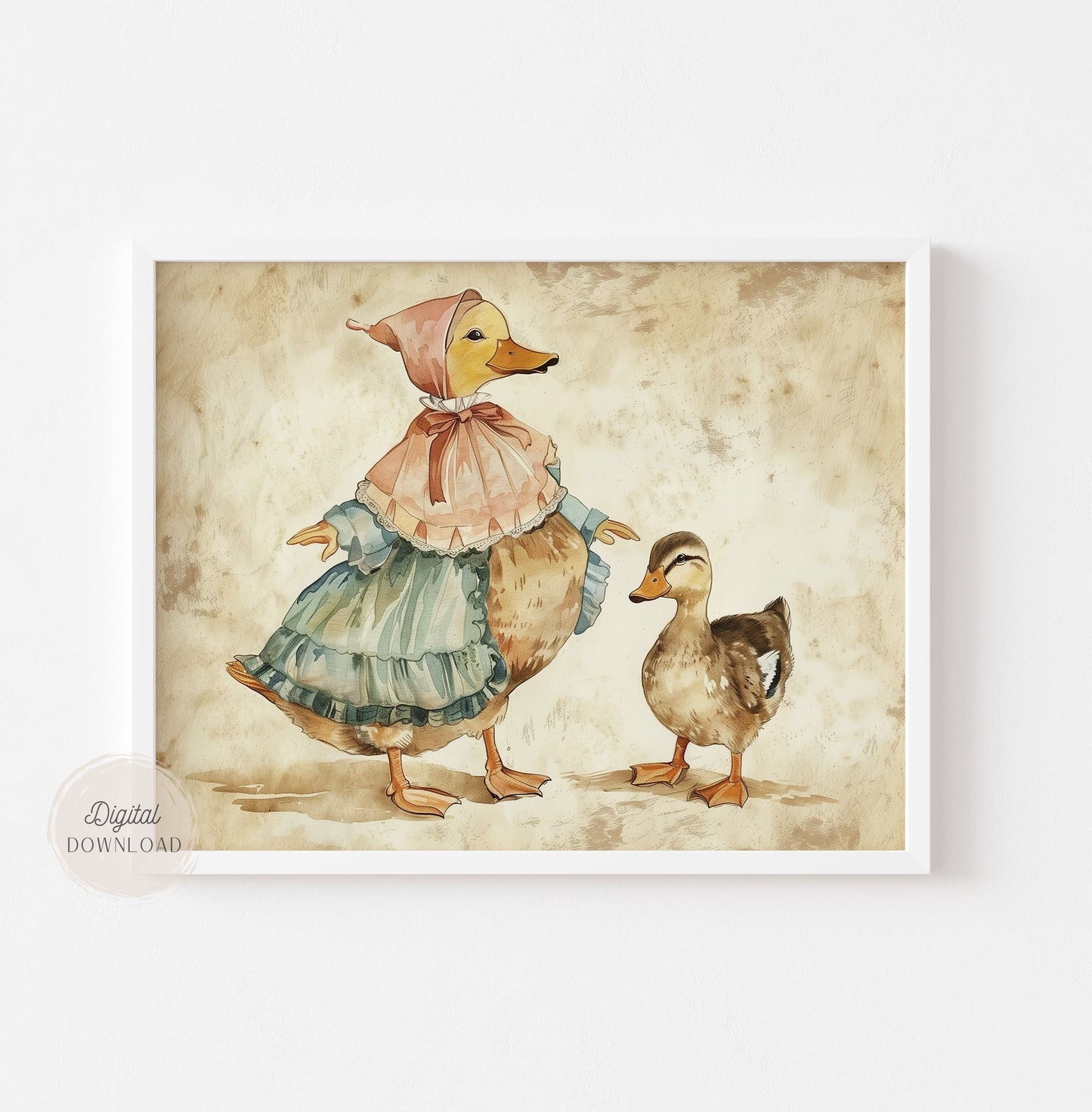 Storybook Duck Wall Art – Mother and Duckling Illustration