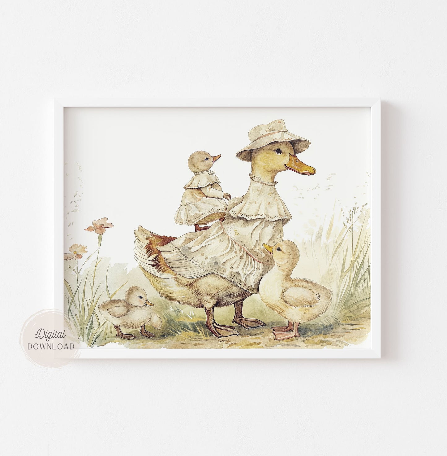 Vintage Duck Family Wall Art – Countryside Stroll Illustration