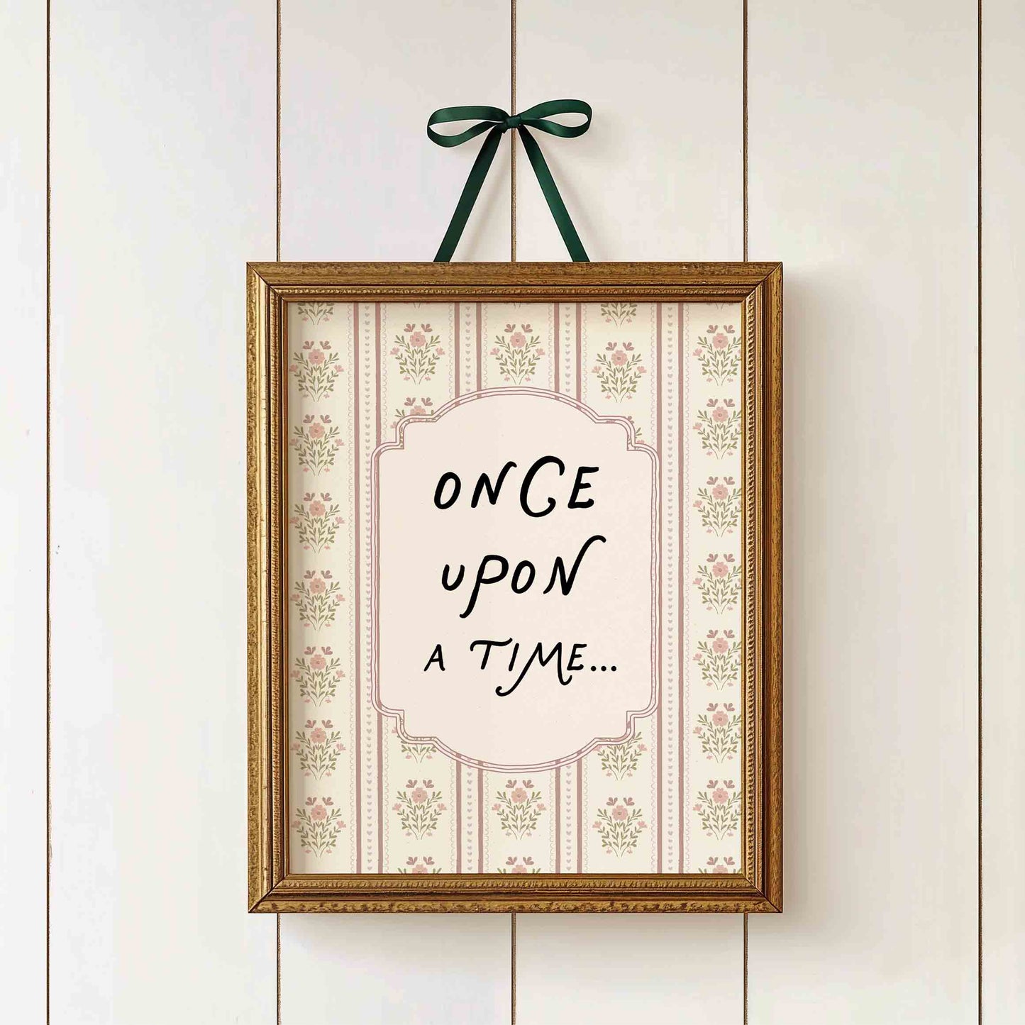 Once upon a time typography print with ribbon for a fairytale nursery room