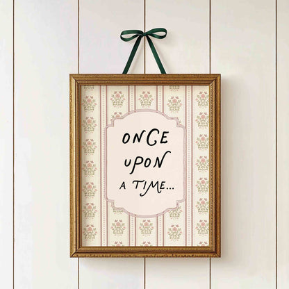 Once upon a time typography print with ribbon for a fairytale nursery room