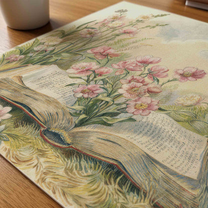 Open storybook with roses watercolor print for a fairytale nursery room