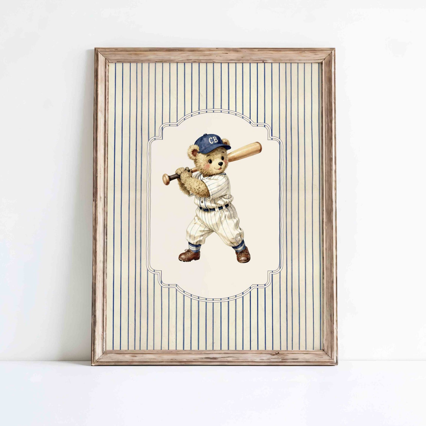 Preppy baseball nursery wall art printable for a classic American boys room