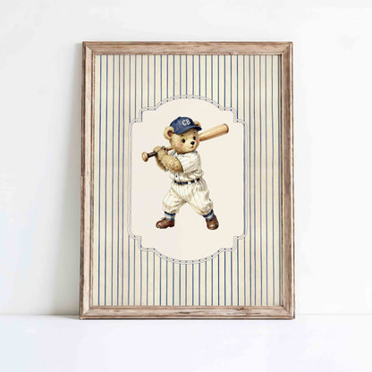 Preppy baseball nursery wall art printable for a classic American boys room