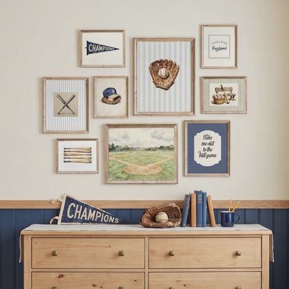 Vintage Baseball Equipment Nursery Gallery Wall Set - 9 Printable Posters