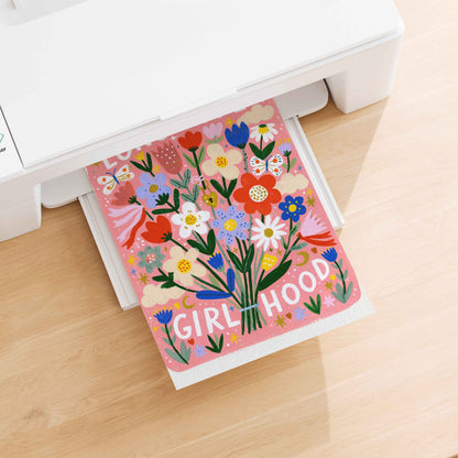 Retro bright flower bouquet print in coral pink with bold red and blue