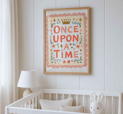 Retro wall art featuring bold coral letters