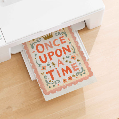 Retro fairy tale print in warm peach, cream and moss green