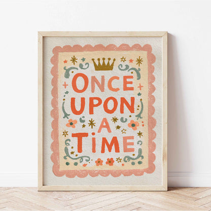 Retro wall art with a golden crown and sage swirls