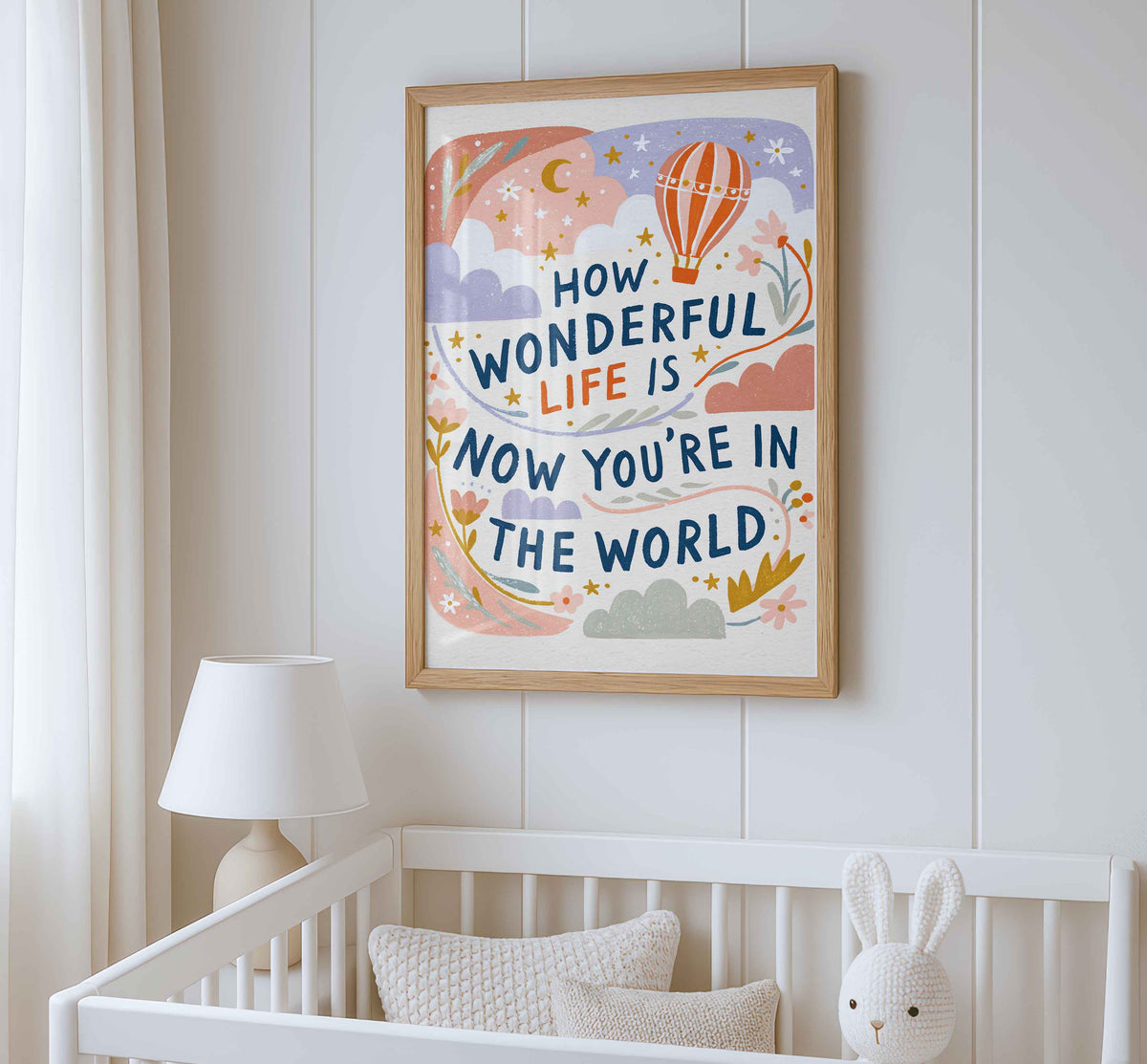 Retro wall art featuring a striped orange balloon