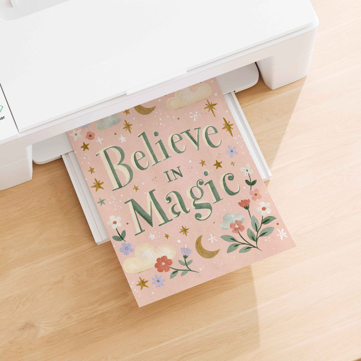 Retro moon and stars print in rosy pink and fresh green