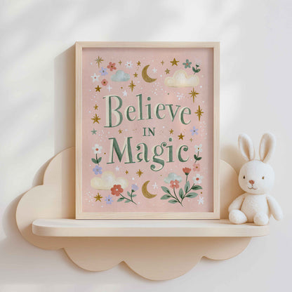 Believe In Magic quote print for a reading chair corner