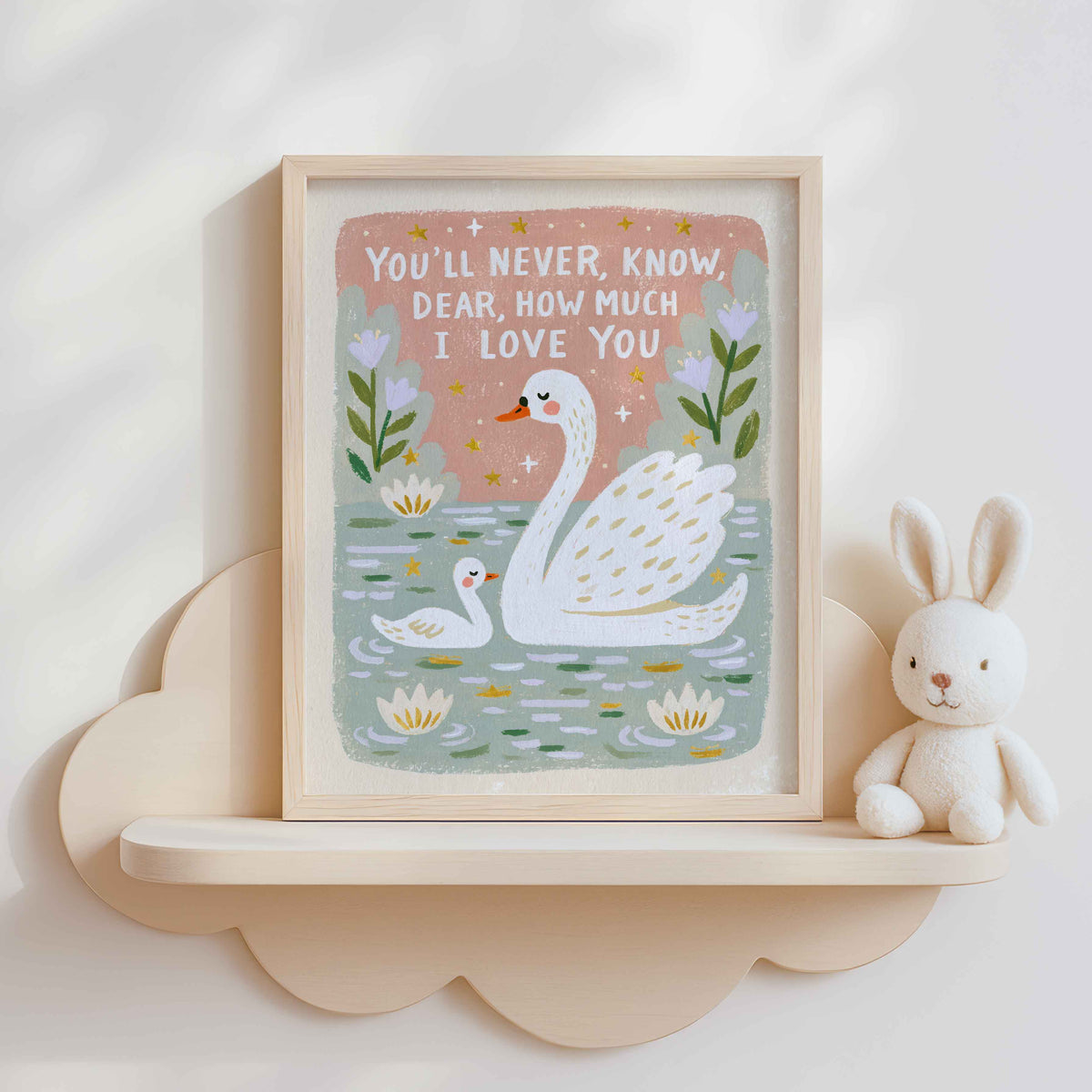 Retro wall art with lily pads and lavender blooms