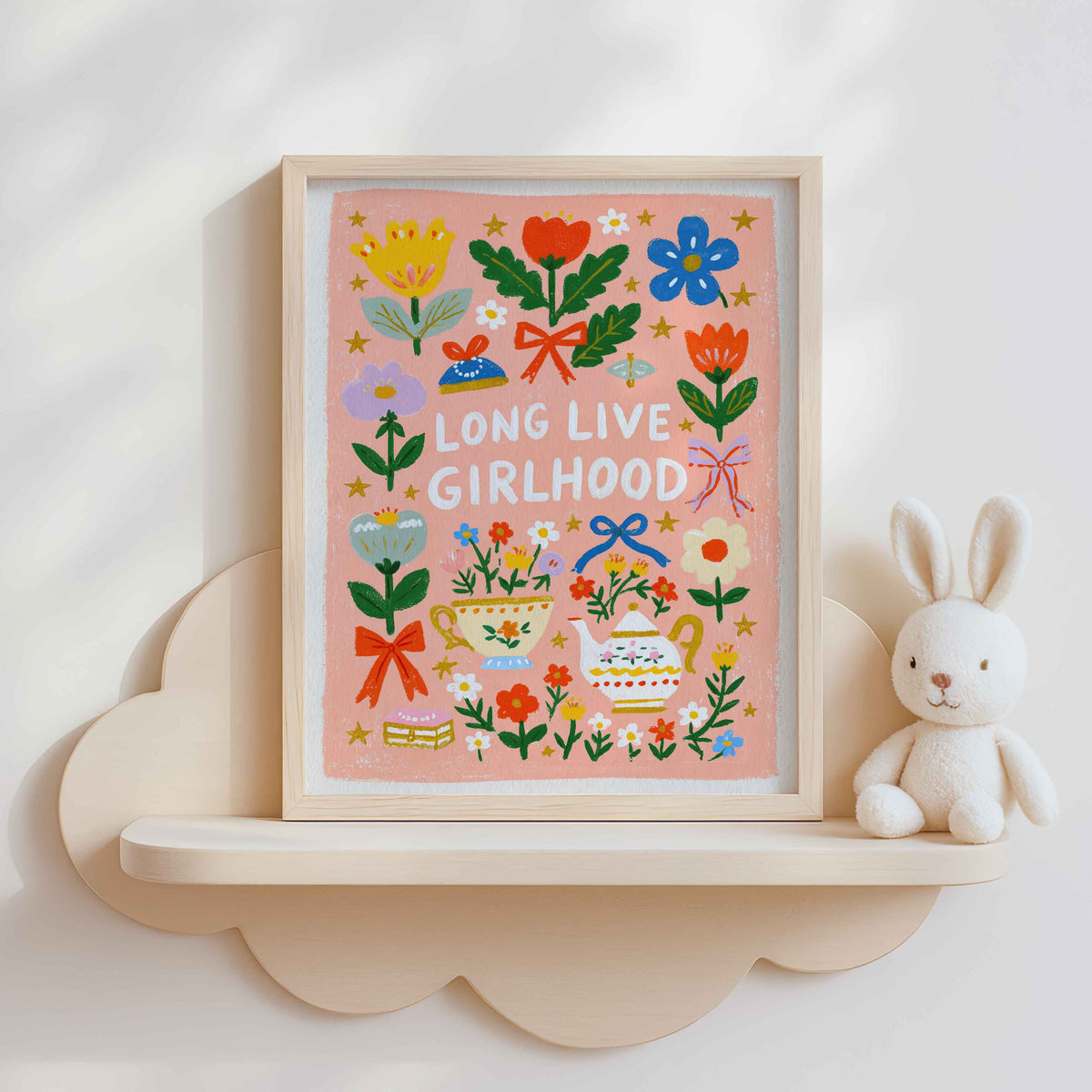 Long Live Girlhood quote print for a girls bedroom or tea party corner