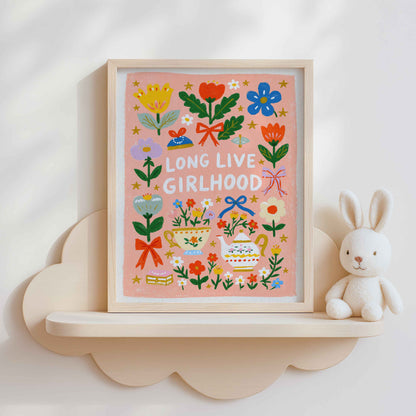 Long Live Girlhood quote print for a girls bedroom or tea party corner