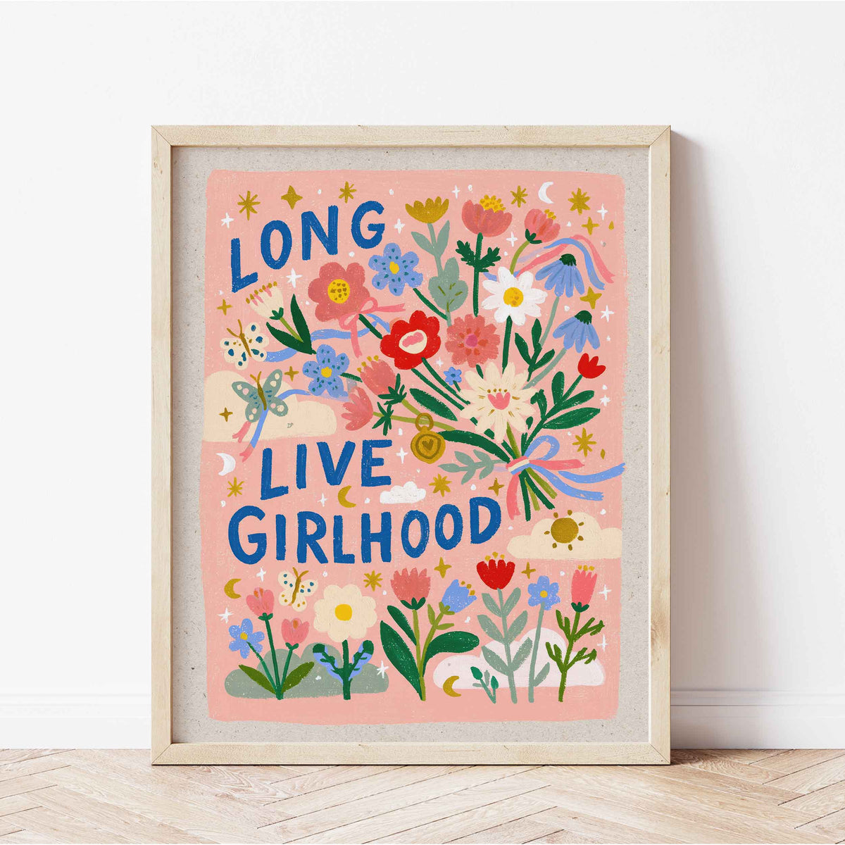 Retro wall art with butterflies and little crescent moons