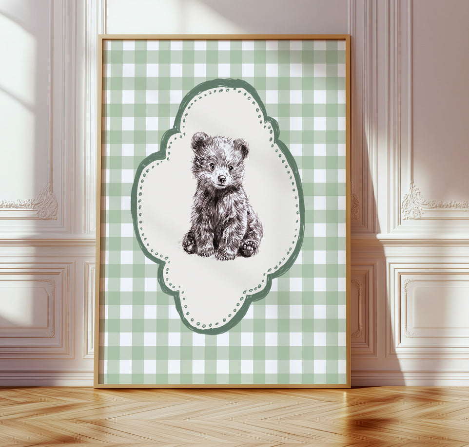 Bear Nursery Wall Art Set – Vintage Animal Illustrations for Baby Room
