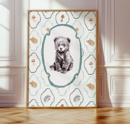 Bear Nursery Wall Art Set – Vintage Animal Illustrations for Baby Room