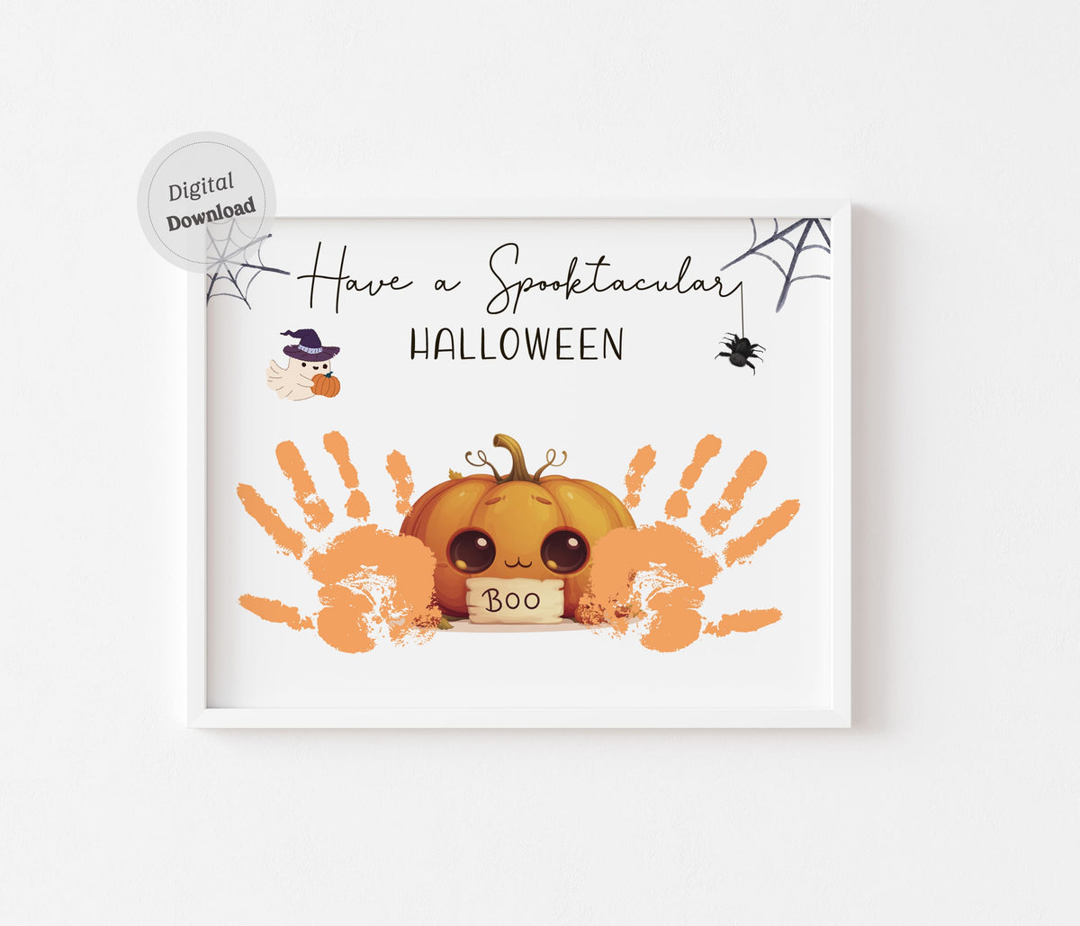 Have a Spooktacular Halloween Boo pumpkin handprint art printable template