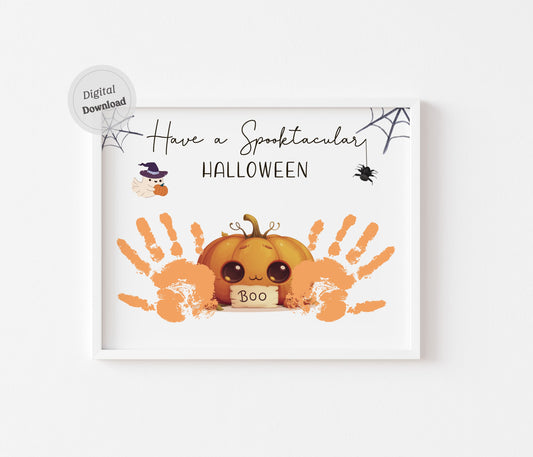 Have a Spooktacular Halloween Boo pumpkin handprint art printable template