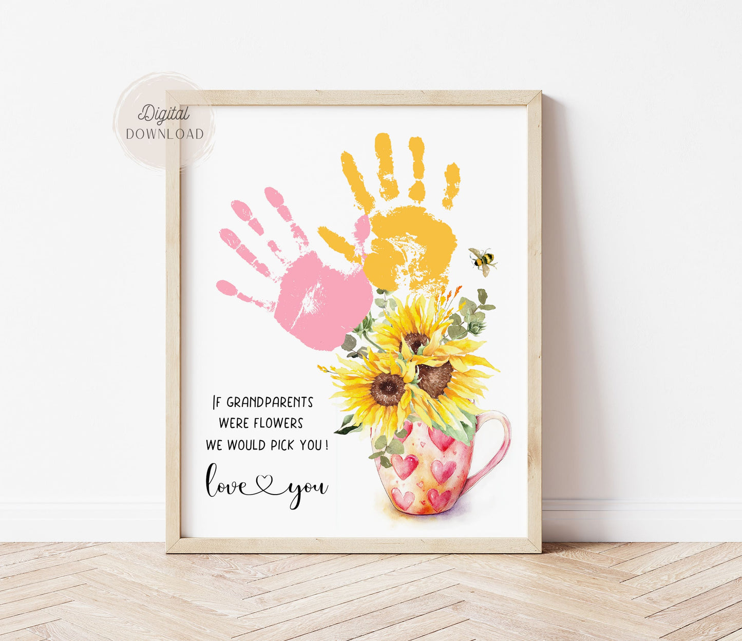 Sunflower flowers handprint keepsake craft made for Grandparents Day