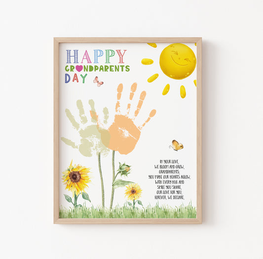 Sunflower Grandparents Day poem handprint keepsake craft template for 2 kids