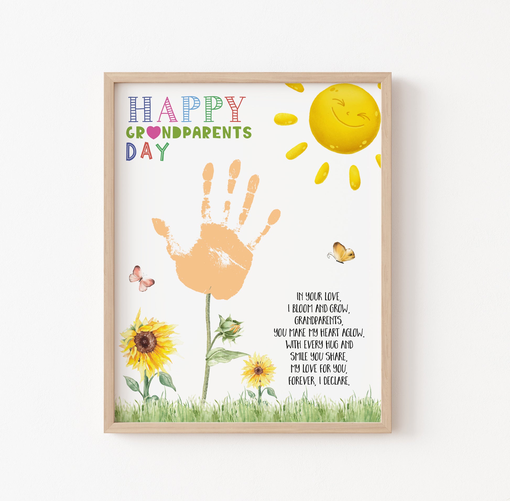 Sunflower Grandparents Day poem handprint keepsake craft template