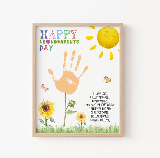Sunflower Grandparents Day poem handprint keepsake craft template