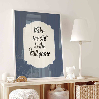 Take me out to the ball game typography print styled for a baseball nursery room