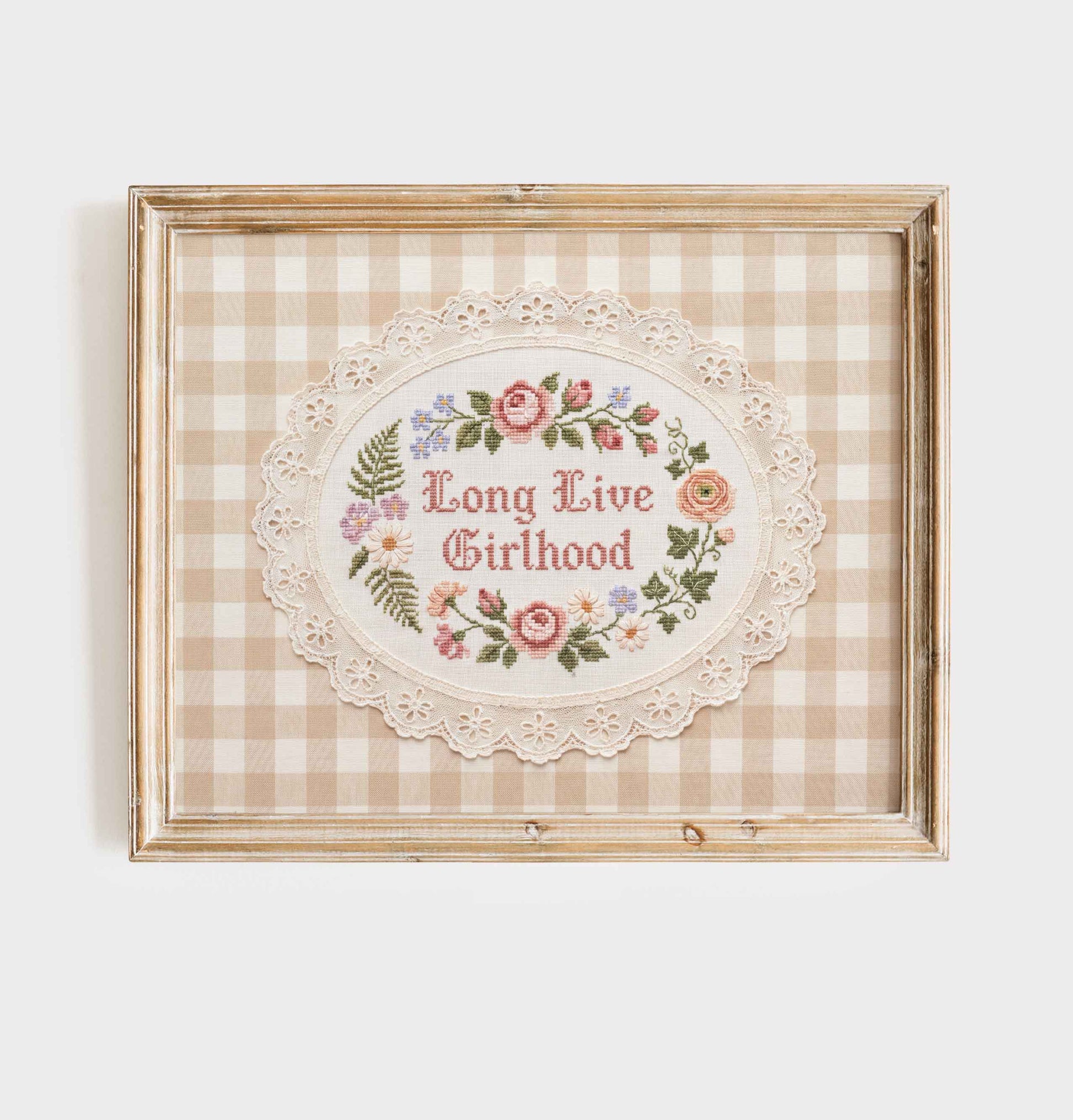 Cottagecore nursery sign with scalloped oval lace doily