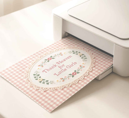 Grandmillennial style nursery sign with oval lace frame and pink lettering