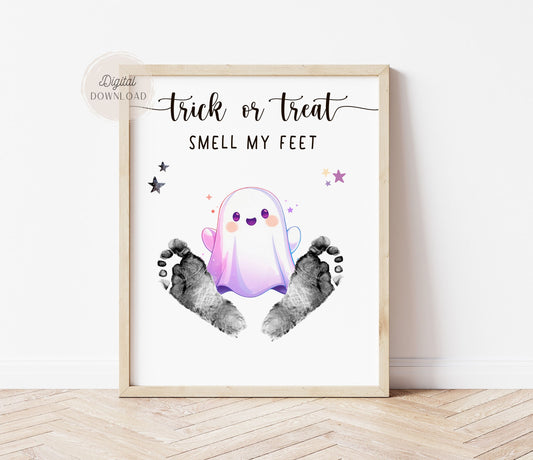 Trick or Treat Smell My Feet ghost footprint art printable Halloween template