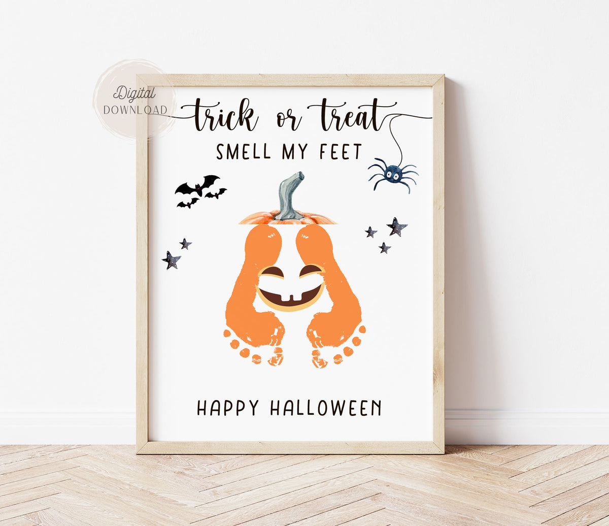 Trick or Treat Smell My Feet pumpkin footprint art printable Halloween template