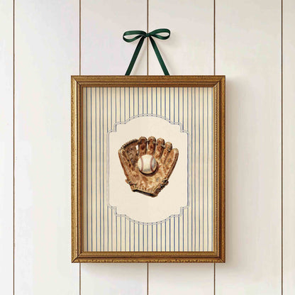 Vintage baseball nursery print preppy boys room watercolor wall art