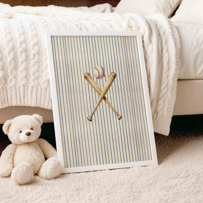 Vintage baseball sports decor watercolor print for a boys nursery room