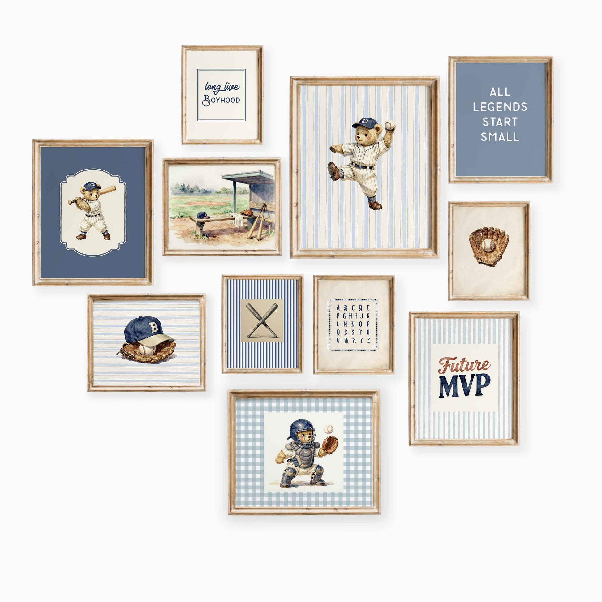 Vintage baseball teddy bear nursery gallery wall set 11 printable posters