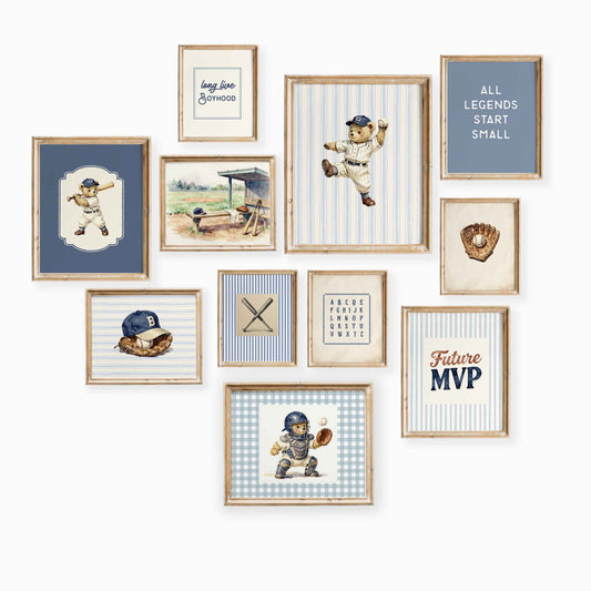 Vintage baseball teddy bear nursery gallery wall set 11 printable posters