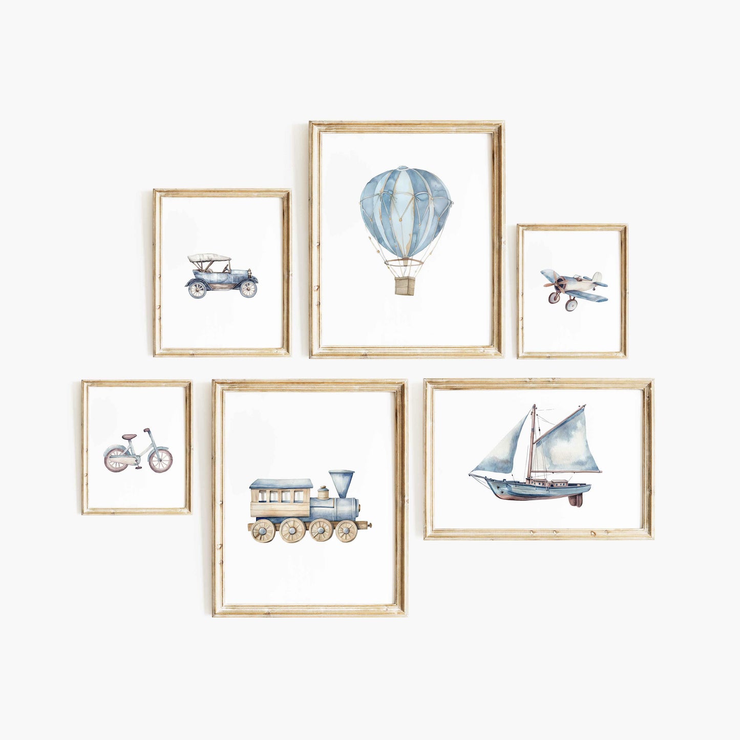 Vintage blue transportation nursery gallery wall set of 6 styled in a boys room
