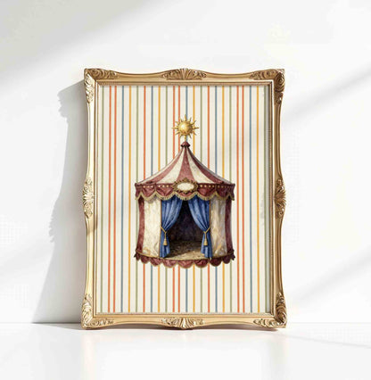 Vintage circus tent print styled for a whimsical circus nursery room