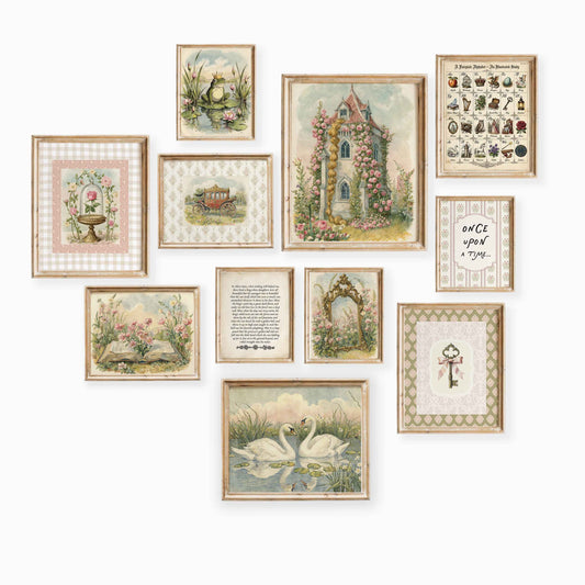 Vintage fairytale princess nursery gallery wall set of 11 styled in a girls room
