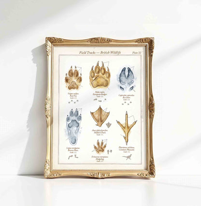 Vintage botanical feather and tracks specimen plate styled for a nature nursery room