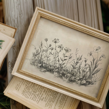 Vintage forest animal sketch print for an antique botanical nursery wall