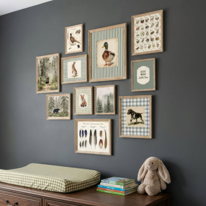 Vintage hunting lodge woodland nursery gallery wall set of 11 styled in a boys room