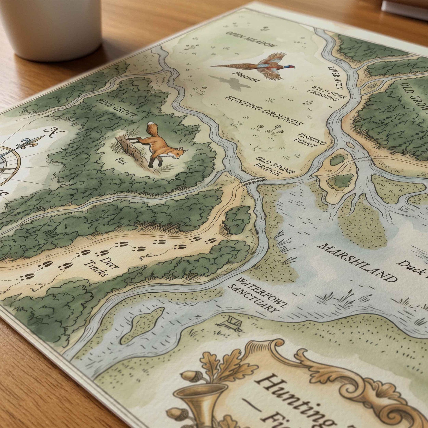 Vintage hunting survey map print styled for a woodland boys nursery room