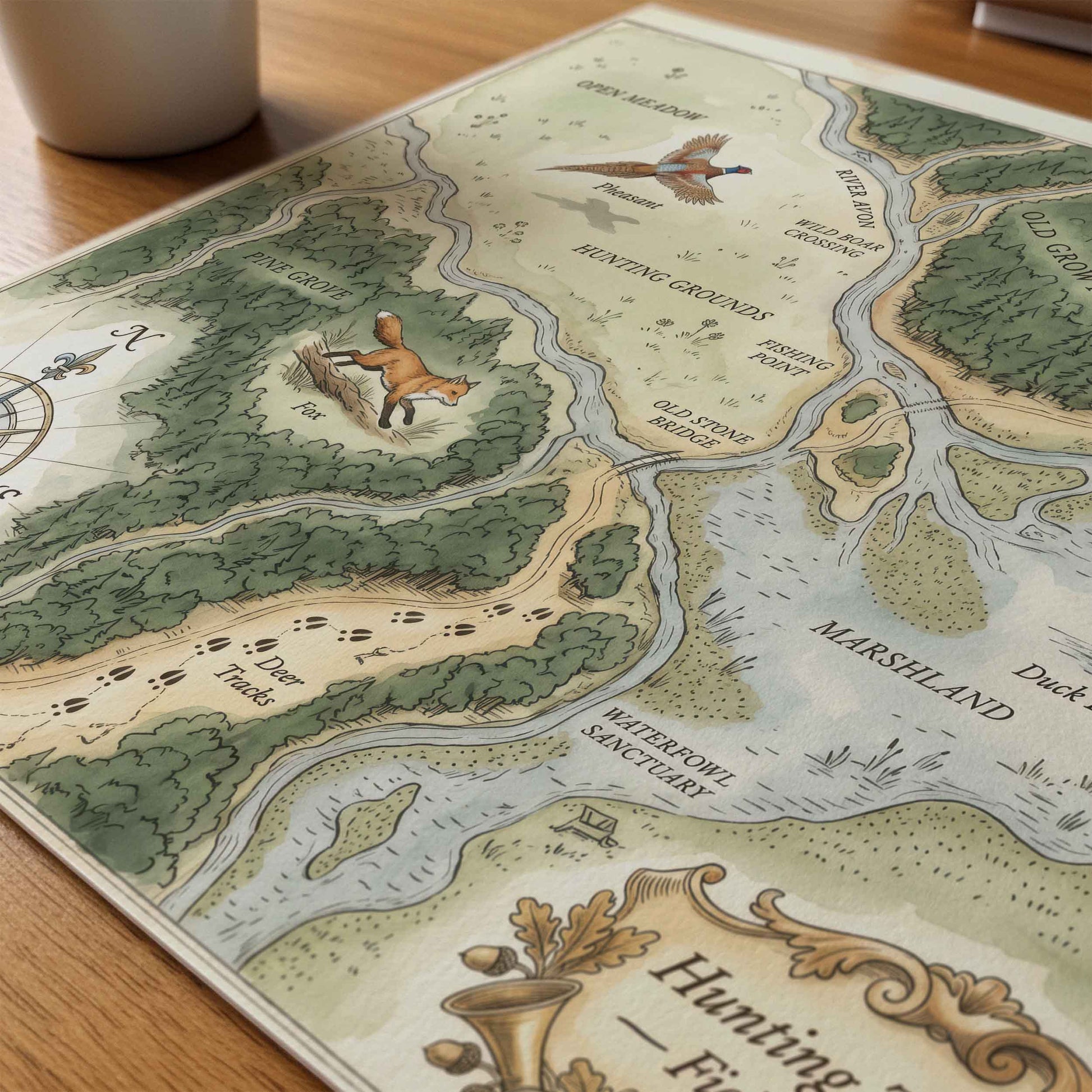 Vintage hunting survey map print styled for a woodland boys nursery room