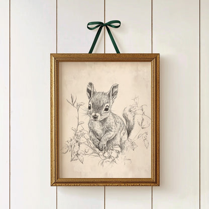 Vintage pencil sketch bear print for a rustic cabin woodland nursery room