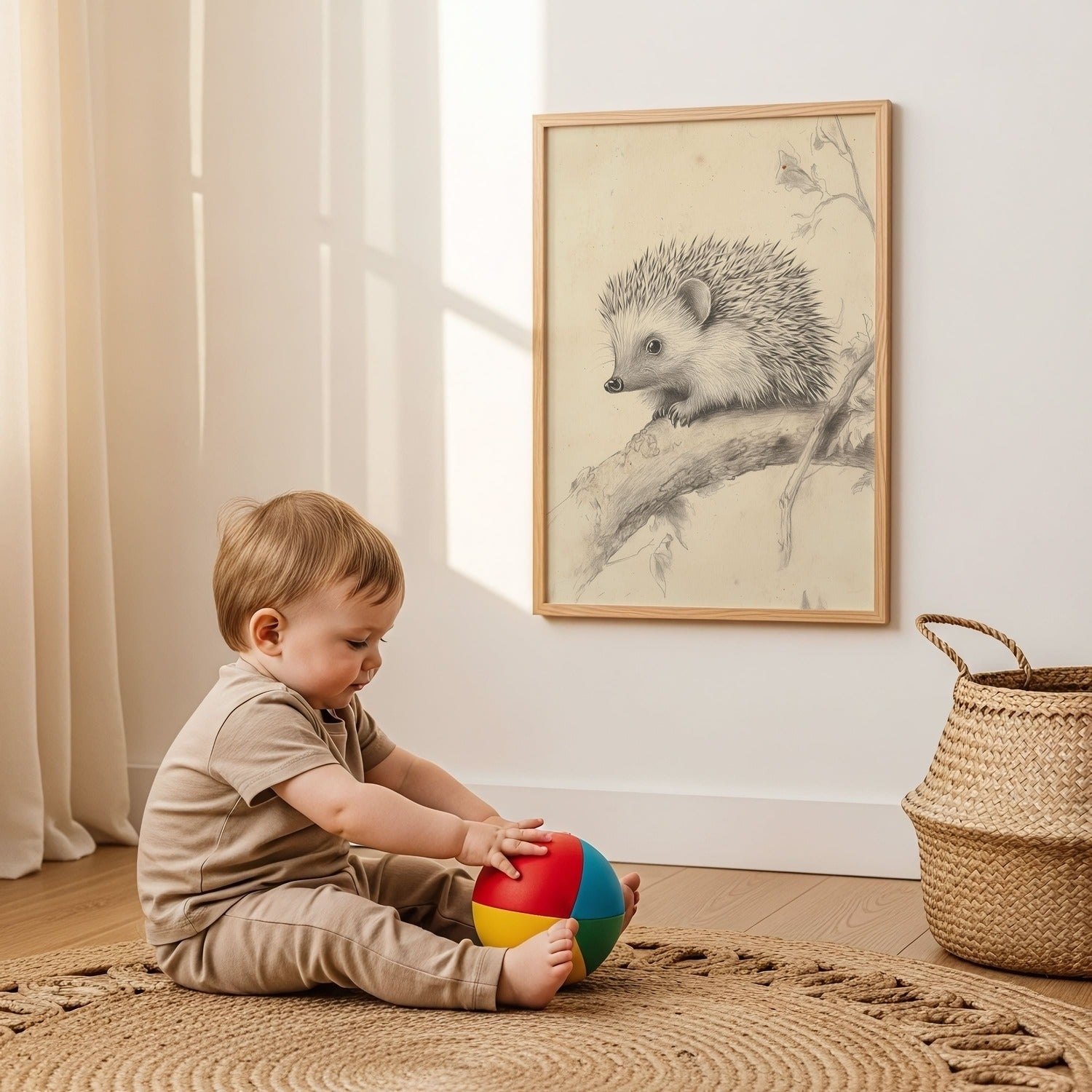 Vintage pencil sketch fox print for a rustic woodland nursery room