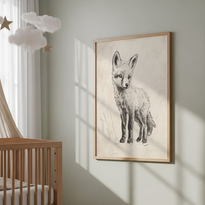 Vintage pencil sketch wolf print for a rustic cabin nursery room decor