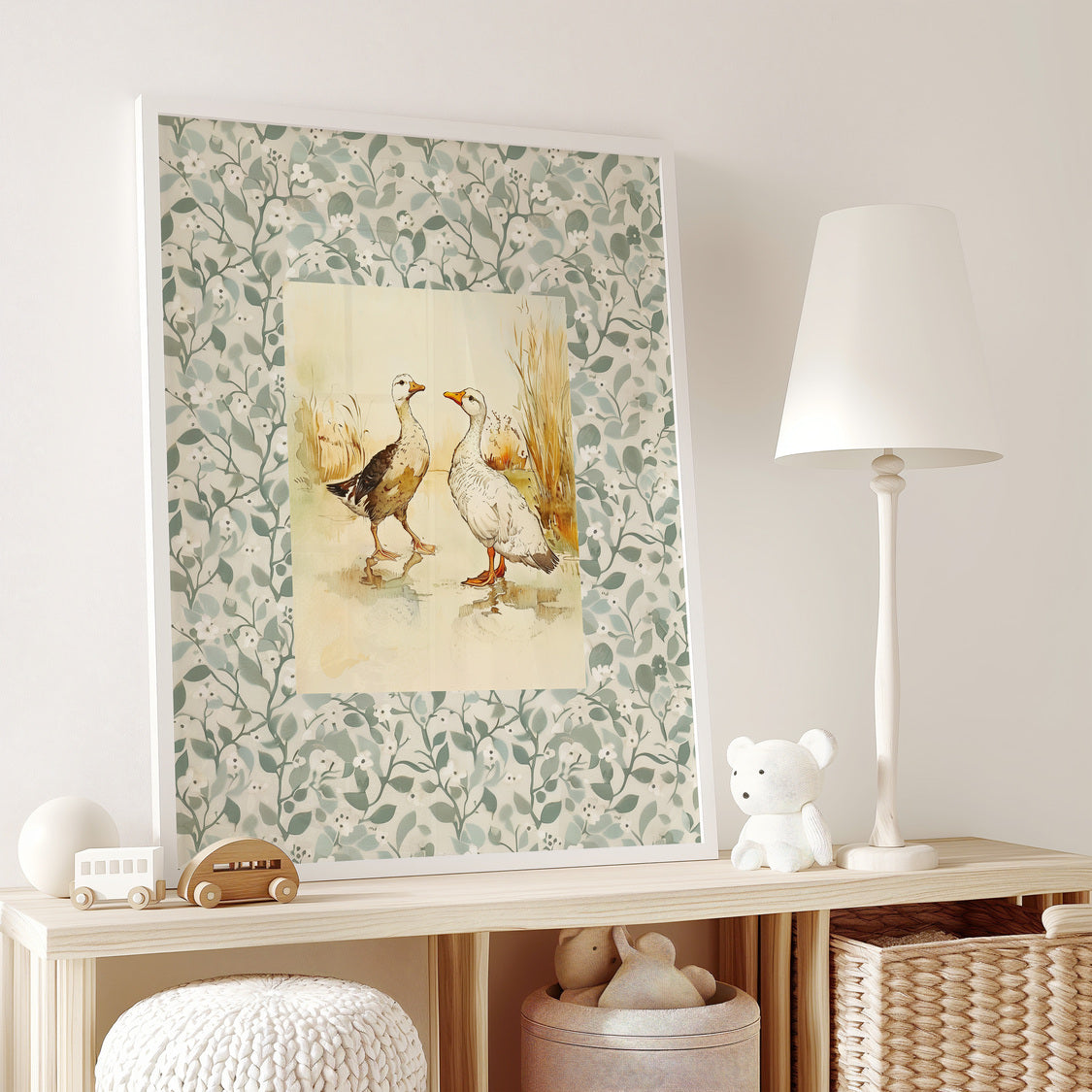 Vintage pine forest landscape print for an adventurous mountain nursery room