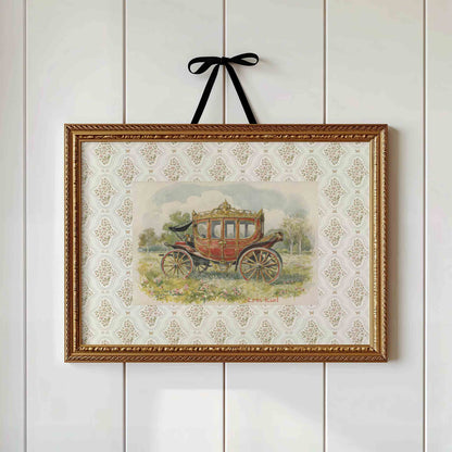 Vintage royal carriage watercolor print for a fairytale princess nursery room