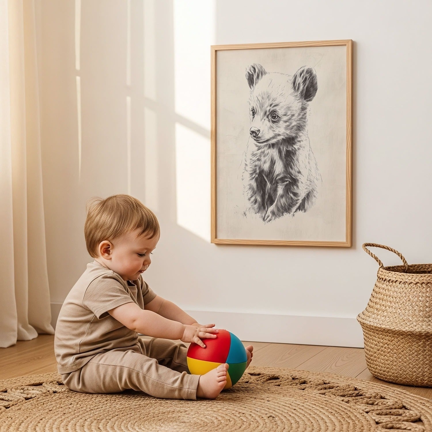 Watercolor deer woodland print for a mushroom botanical nursery room decor